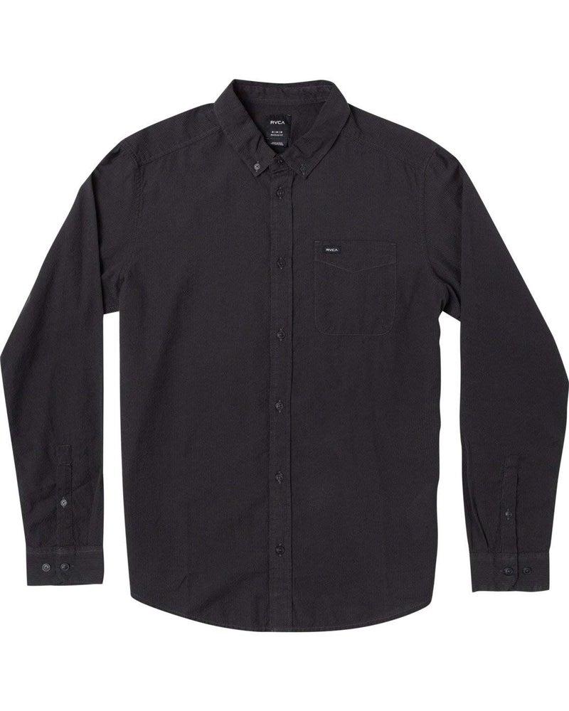 rvca قميص طويل الأكمام مزود بأزرار من RVCA للأولاد، أسود، S - Image 1